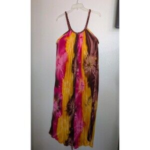 Vibrant Tie-Dye Rayon Halter Maxi Dress Boho Beach Summer Chic Festival Trend